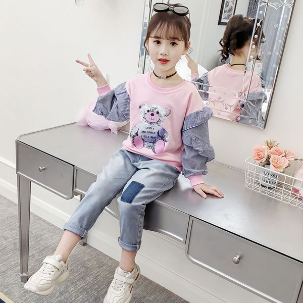 girls spring and autumn cartoon long-sleeved shirt striped print contrast color stitching loose elastic cotton t-shirt, Blue
girls spring and autumn cartoon long-sleeved shirt striped print contrast color stitching loose elastic cotton t-shirt, Blue