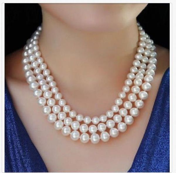 triple strands 8-10mm akoya white natural pearl necklace 18-20inch 14k, Silver
triple strands 8-10mm akoya white natural pearl necklace 18-20inch 14k, Silver