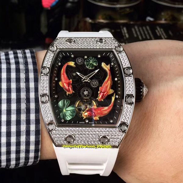 New edition rm57 01 tourbillon 3d koi totem dial miyota automatic men watch ilvery diamond ca e white rubber trap gent watche, Slivery;brown
New edition rm57 01 tourbillon 3d koi totem dial miyota automatic men watch ilvery diamond ca e white rubber trap gent watche, Slivery;brown