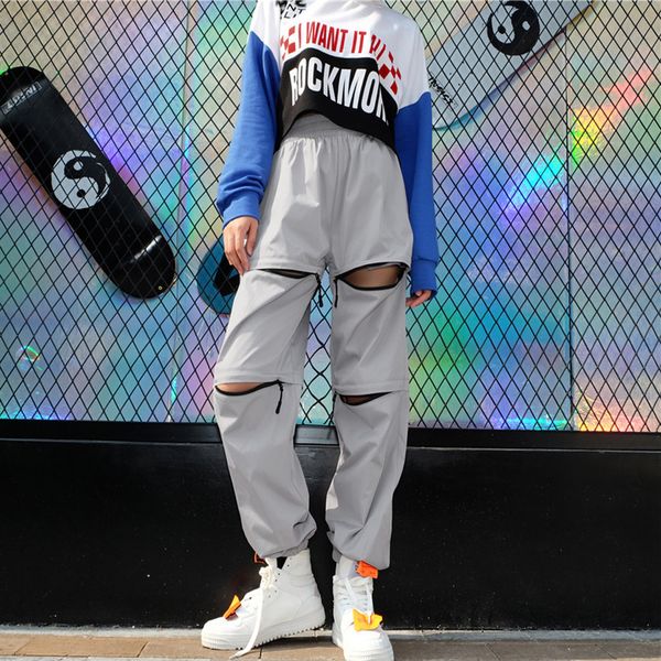 women's casual pants cargo pants women women zippers hole reflective wide leg slacks casual trousers long w1008, Black;white 
women's casual pants cargo pants women women zippers hole reflective wide leg slacks casual trousers long w1008, Black;white