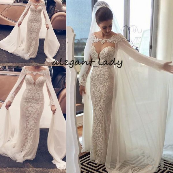 elegant long sleeves wedding dress with wrap cape sheer jewel neckline lace applique tulle mermaid 2019 stylish bridal dresses, White
elegant long sleeves wedding dress with wrap cape sheer jewel neckline lace applique tulle mermaid 2019 stylish bridal dresses, White