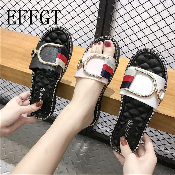 effgt 2019 new peep-toe slippers summer fashion women's casual slipper beach metal sandals female slides retro flat shoes k235, Black
effgt 2019 new peep-toe slippers summer fashion women's casual slipper beach metal sandals female slides retro flat shoes k235, Black
