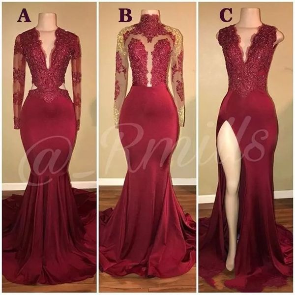 prom dresses 2020 deep v neck mermaid dark red split party dress lace appliques crystal beads long sleeves plus size custom evening gowns, Black
prom dresses 2020 deep v neck mermaid dark red split party dress lace appliques crystal beads long sleeves plus size custom evening gowns, Black