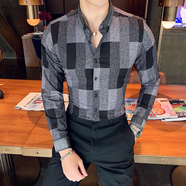 camisas hombre autumn new long sleeve men shirt fashion 2019 slim fit formal wear business plaid shirts men club prom tuxedo 3xl, White;black
camisas hombre autumn new long sleeve men shirt fashion 2019 slim fit formal wear business plaid shirts men club prom tuxedo 3xl, White;black