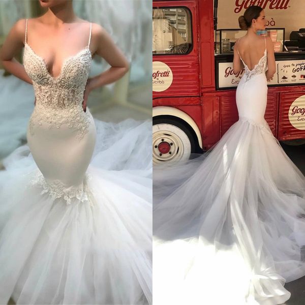 spaghetti beach mermaid wedding dresses sleeveless lace applique beads boho vestidos de novia backless tulle bridal wedding gowns, White
spaghetti beach mermaid wedding dresses sleeveless lace applique beads boho vestidos de novia backless tulle bridal wedding gowns, White