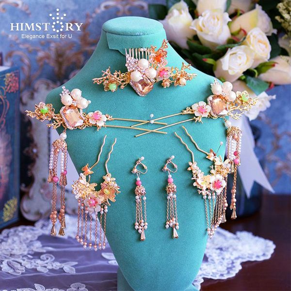 himstory sweety pink bridal tiara hair jewelry headdress gold long tassel headpiece ancient retro chinese wedding accessories, Golden;white
himstory sweety pink bridal tiara hair jewelry headdress gold long tassel headpiece ancient retro chinese wedding accessories, Golden;white