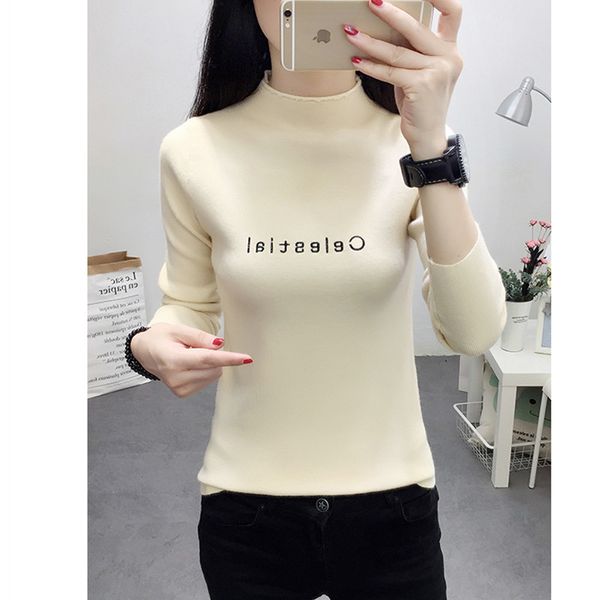 women's solid color long sleeve round neck knitted sweater jumper letter pattern slim casual ladies sweater c360, White;black
women's solid color long sleeve round neck knitted sweater jumper letter pattern slim casual ladies sweater c360, White;black