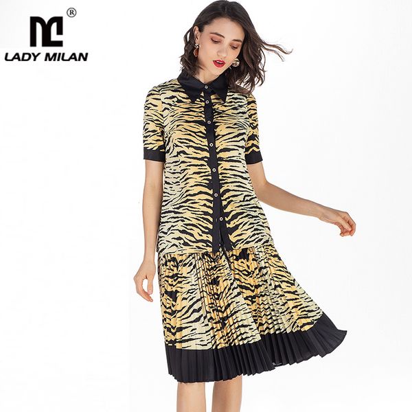 2019 women's runway dresses turn down collar short sleeves leopard printed shirts with pleated skirts fashion two piece dresses, White
2019 women's runway dresses turn down collar short sleeves leopard printed shirts with pleated skirts fashion two piece dresses, White