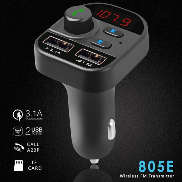 

1pc car kit handswireless bluetooth 5.0 fm transmitter lcd mp3 player usb charger 3.1a car accessories black 12v