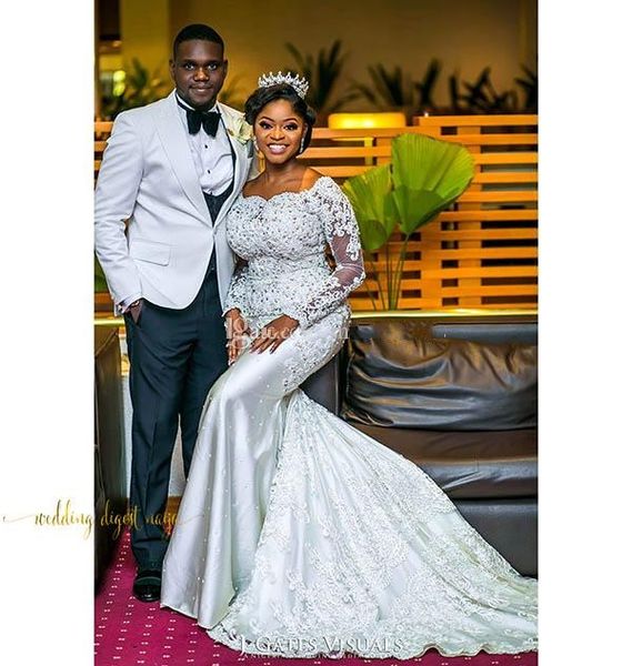 long sleeves mermaid arfain arabic wedding dresses 2018 bateau lace beaded court train bridal gowns vestidos de noiva plus size customized, White
long sleeves mermaid arfain arabic wedding dresses 2018 bateau lace beaded court train bridal gowns vestidos de noiva plus size customized, White