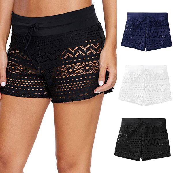 women's hollow out shorts fashion solid color beach shorts short feminino spodenki damskie, White;black
women's hollow out shorts fashion solid color beach shorts short feminino spodenki damskie, White;black