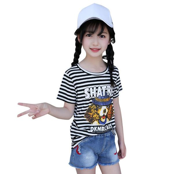 children's wear striped print cartoon cotton girl t-shirt summer new fashion short-sleeved round neck short baby clothes, Blue
children's wear striped print cartoon cotton girl t-shirt summer new fashion short-sleeved round neck short baby clothes, Blue