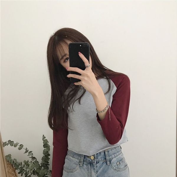 2019 base women's color matching sleeve shoulder cotton loose short long t-shirt student outfit sleeve t-shirt student, White
2019 base women's color matching sleeve shoulder cotton loose short long t-shirt student outfit sleeve t-shirt student, White