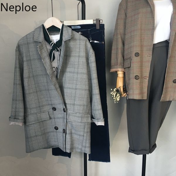 neploe korean retro plaid women small suit jacket autumn new loose wild double breasted blazer preppy style simple jacket 45897, White;black
neploe korean retro plaid women small suit jacket autumn new loose wild double breasted blazer preppy style simple jacket 45897, White;black