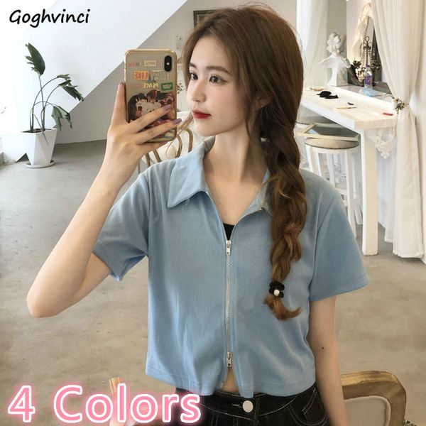 shirts women solid short sleeve summer zipper turn-down collar crop ins sweet daily outwear womens sweet blouses new, White
shirts women solid short sleeve summer zipper turn-down collar crop ins sweet daily outwear womens sweet blouses new, White