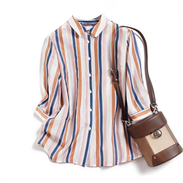 colorful striped casual shirts real silk and cotton single breasted office lady three quarter sleeve peter pan collar new 2020, White
colorful striped casual shirts real silk and cotton single breasted office lady three quarter sleeve peter pan collar new 2020, White