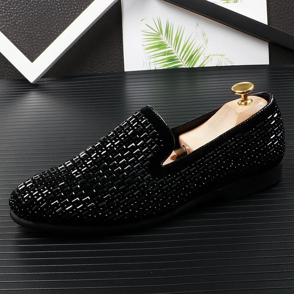 2019 new fashion men loafers dress shoes men's flat water drill shoes, Black