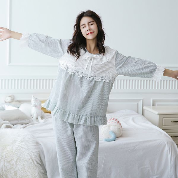 2 piece cotton + pants pajama set nightwear pijama women lingerie pyjama long sleeves lace suit woman clothes, Blue;gray
2 piece cotton + pants pajama set nightwear pijama women lingerie pyjama long sleeves lace suit woman clothes, Blue;gray