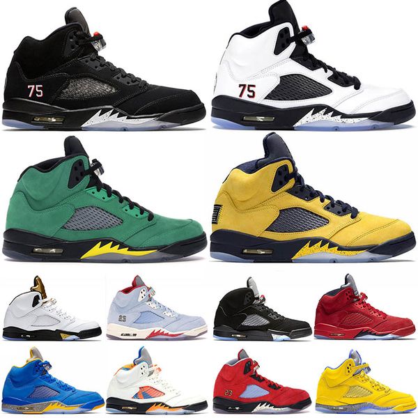 jumpman michigan fab 5 psg x paris saint-germain bred 5s oregon ducks black men basketball shoes laney womens sports sneakers 5.5-13, White;red