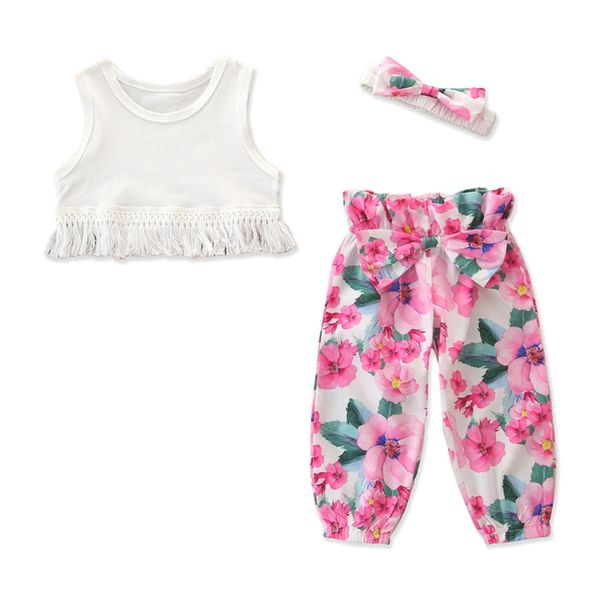 3pcs kids baby girls summer clothes set cotton tassel vest t-shirt floral bowknot long pants outfits bow headband, White
3pcs kids baby girls summer clothes set cotton tassel vest t-shirt floral bowknot long pants outfits bow headband, White