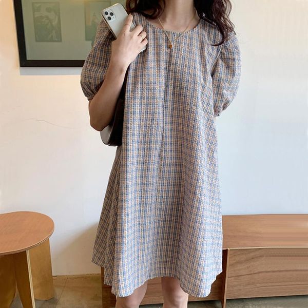 women summer cute plaid loose a-line hem mini dress puff sleeve round collar short sundress, Black;gray
women summer cute plaid loose a-line hem mini dress puff sleeve round collar short sundress, Black;gray