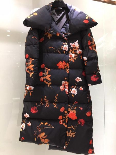 2019 autumn and winter women's new models filled with 90% white duck down large lapel print long down jacket 0903, Black
2019 autumn and winter women's new models filled with 90% white duck down large lapel print long down jacket 0903, Black