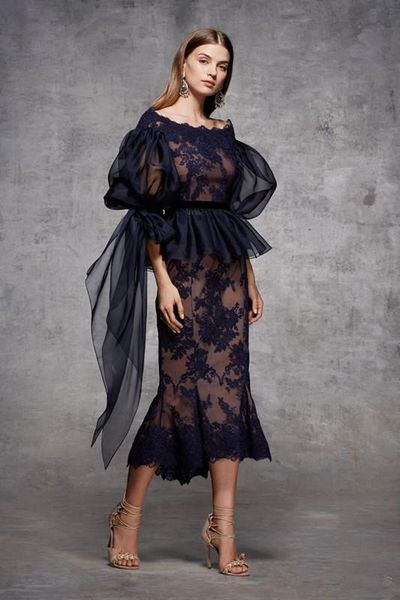 2020 navy blue lace tea length short sleeve cocktail party dresses new prom dresses elie saab fromal evening gowns, Black
2020 navy blue lace tea length short sleeve cocktail party dresses new prom dresses elie saab fromal evening gowns, Black