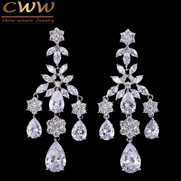 cwwzircons vintage long zirconia crystal water drop flower evening earrings for women luxury cz wedding jewelry cz304, Silver
cwwzircons vintage long zirconia crystal water drop flower evening earrings for women luxury cz wedding jewelry cz304, Silver