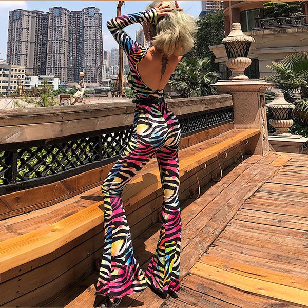 rainbow zebra print backless flare long pants jumpsuit summer women party club streetwear female clothing, Black;white
rainbow zebra print backless flare long pants jumpsuit summer women party club streetwear female clothing, Black;white