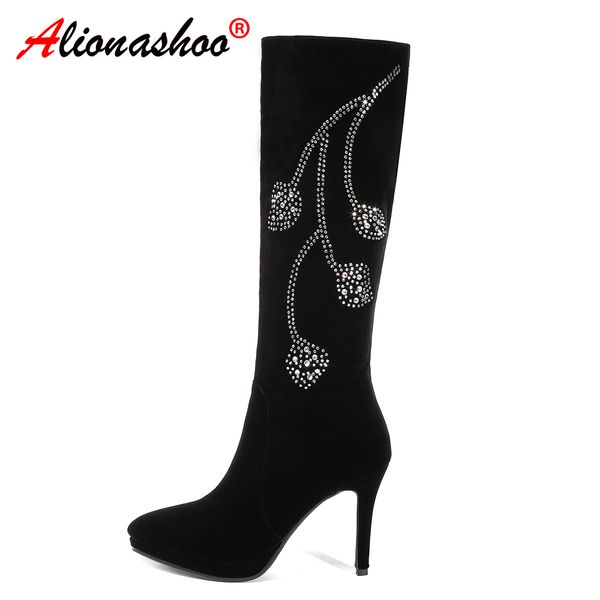 soft leather knee high heels boots crystal platform warm plush woman's winter long boots zapatos mujer black white 34-43
soft leather knee high heels boots crystal platform warm plush woman's winter long boots zapatos mujer black white 34-43
