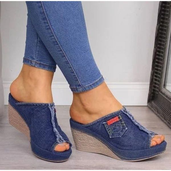 slippers drop women's denim wedges summer shoes sewing peep toe ladies slides platform woman fashion outside footwear, Black
slippers drop women's denim wedges summer shoes sewing peep toe ladies slides platform woman fashion outside footwear, Black