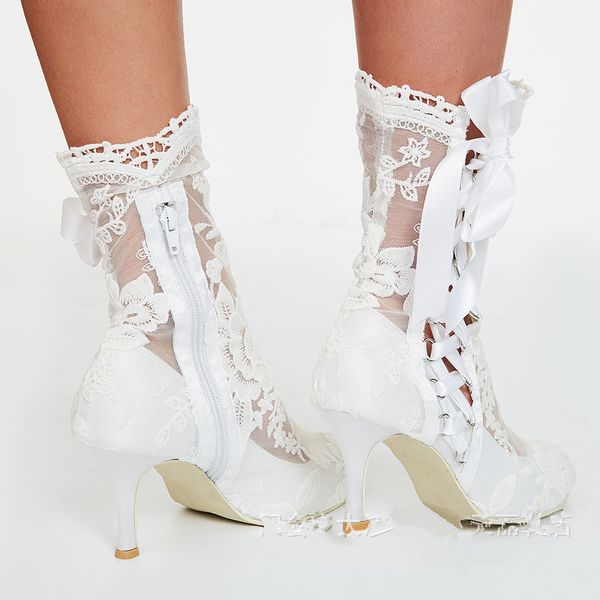 new vintage european and american wedding lace boots hollow bandage high heels sensory spring modest wedding shoes for ladies boots, Black
new vintage european and american wedding lace boots hollow bandage high heels sensory spring modest wedding shoes for ladies boots, Black