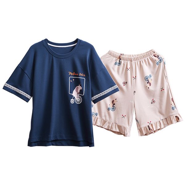 summer 2019 pajamas women fashion round neck ruffled t-shirt + shorts 2 pcs sleepwear casual loose wear home clothing pyjama set, Blue;gray
summer 2019 pajamas women fashion round neck ruffled t-shirt + shorts 2 pcs sleepwear casual loose wear home clothing pyjama set, Blue;gray