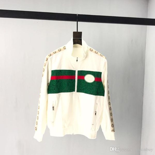2019 mens designer jacket luxury lace stitching ribbon print metal zipper clothes stand collar long sleeve men women real label tag new, Black;brown
2019 mens designer jacket luxury lace stitching ribbon print metal zipper clothes stand collar long sleeve men women real label tag new, Black;brown