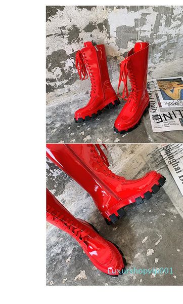 spring fall womens black white pink red neon shiny patent real leather chunky platform rubber sole luxury lace up mid-calf boots089
spring fall womens black white pink red neon shiny patent real leather chunky platform rubber sole luxury lace up mid-calf boots089