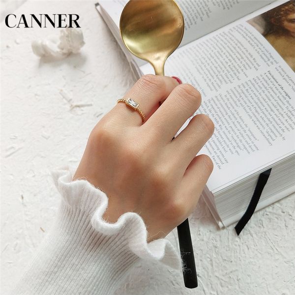 canner 925 sterling silver open rings gold cz crystal long square rings for women jewelry