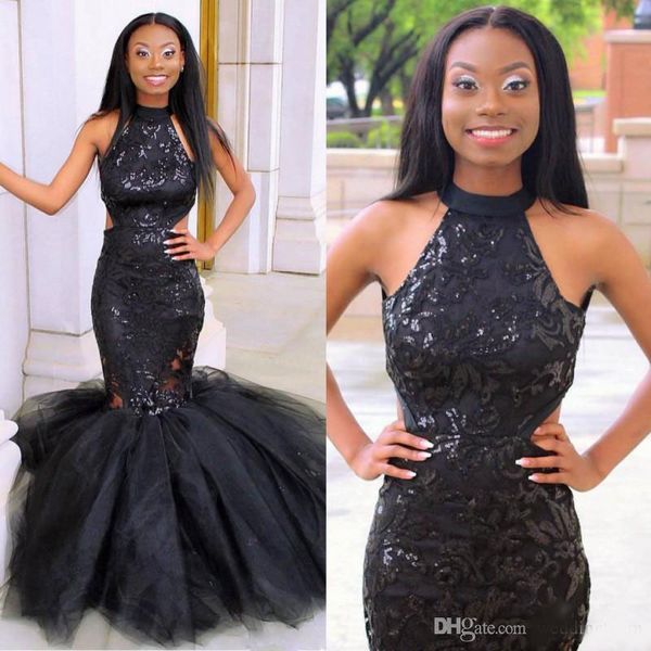 2020 shining black lace mermaid prom dresses long halter neck plus size evening gowns sequined floor length formal dress
2020 shining black lace mermaid prom dresses long halter neck plus size evening gowns sequined floor length formal dress