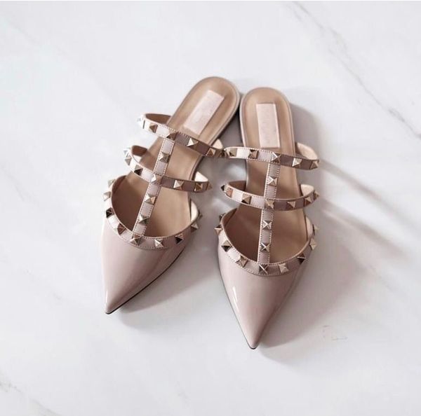 women brand designer summer slides rock studs pointed toe sandals flats fashion leather casual slides with box,eu35-43, Black
women brand designer summer slides rock studs pointed toe sandals flats fashion leather casual slides with box,eu35-43, Black