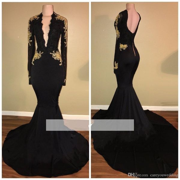 new mermaid 2019 black long sleeve prom dresses gold lace appliques deep v-neck backless plunging neck party evening dresses
new mermaid 2019 black long sleeve prom dresses gold lace appliques deep v-neck backless plunging neck party evening dresses