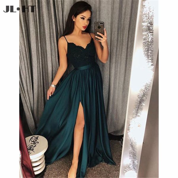 teal evening dresses long spaghetti straps v-neck prom dress satin front slit a-line evening gowns, White;black
teal evening dresses long spaghetti straps v-neck prom dress satin front slit a-line evening gowns, White;black