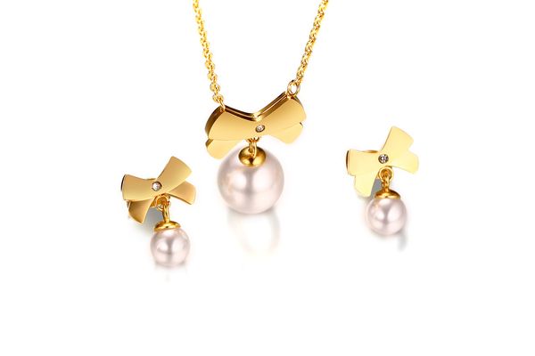 european new fashion style jewelry set stainless steel bowknot imitation pearl stud earrings pendant necklace for women bijoux, Silver
european new fashion style jewelry set stainless steel bowknot imitation pearl stud earrings pendant necklace for women bijoux, Silver