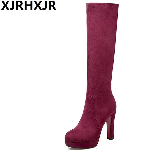 xjrhxjr fashion suede leather knee high long boots female high heels round toe boots women thick platform slim wine black
xjrhxjr fashion suede leather knee high long boots female high heels round toe boots women thick platform slim wine black