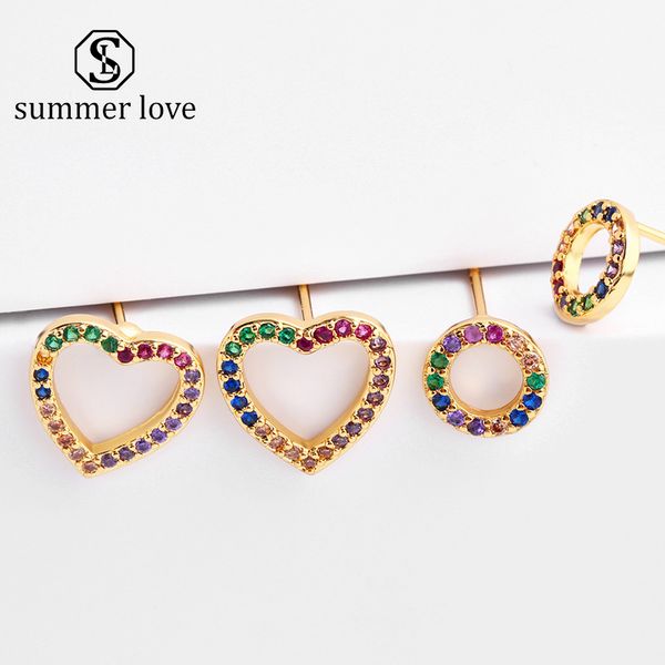 fashion colorful cubic zirconia heart round hollow stud earrings for women girls rainbow copper 18k gold plated cz earring jewelry gift, Golden;silver
fashion colorful cubic zirconia heart round hollow stud earrings for women girls rainbow copper 18k gold plated cz earring jewelry gift, Golden;silver