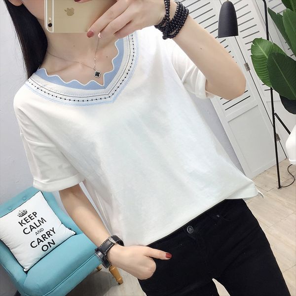 summer 2020 korean style short-sleeved t- women loose lace v-neck all-match shirt half-sleeved shirt women, White
summer 2020 korean style short-sleeved t- women loose lace v-neck all-match shirt half-sleeved shirt women, White