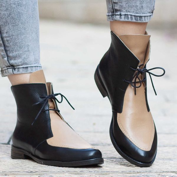 women winter female shoes pointed toe shoes mixed color leather lace-up flat boots ladies new fashion casual boots, Black
women winter female shoes pointed toe shoes mixed color leather lace-up flat boots ladies new fashion casual boots, Black