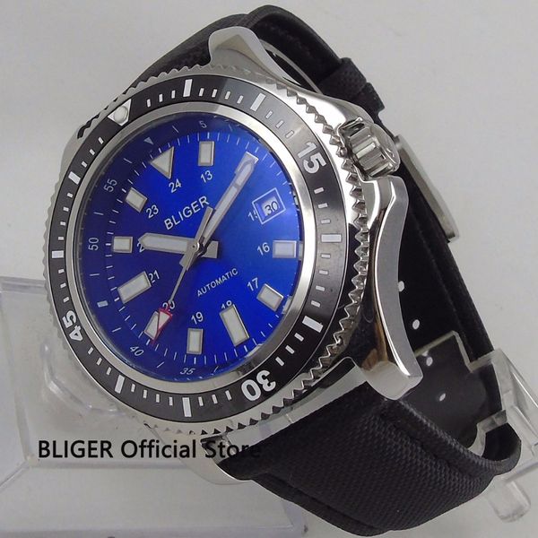 classic bliger 44mm blue dial black ceramic bezel steel case luminous marks date display automatic movement men's watch b124, Slivery;brown
classic bliger 44mm blue dial black ceramic bezel steel case luminous marks date display automatic movement men's watch b124, Slivery;brown