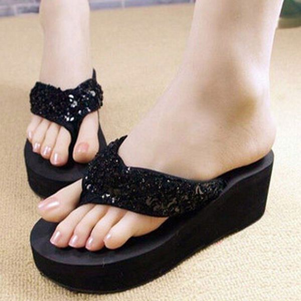 fashion new slippers female slippers wedges platform elevator slip-resistant paillette beach flip flops size 5, Black
fashion new slippers female slippers wedges platform elevator slip-resistant paillette beach flip flops size 5, Black