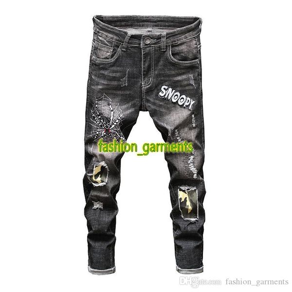 2019 new mens jeans slim fashion hole trousers personality trend spider embroidery mens designer stretch denim trousers, Blue
2019 new mens jeans slim fashion hole trousers personality trend spider embroidery mens designer stretch denim trousers, Blue