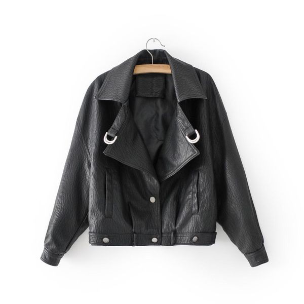 autumn faux leather jacket casual women loose turndown collar single breasted motorcycle leather coats, Black
autumn faux leather jacket casual women loose turndown collar single breasted motorcycle leather coats, Black