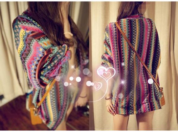 2016 trendy retro boho ethnic stryle argyle weave stripe knit batwing coat, Black;brown
2016 trendy retro boho ethnic stryle argyle weave stripe knit batwing coat, Black;brown